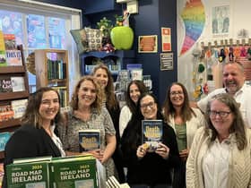 Group pictured at Little Acorns Bookstore for the 'Andrea Carter in Conversation with Neil Hegarty' Féile 23 event. Included are Sally Goggin, Breege, Mary and Annette McLaughlin, Jenni Doherty, Little Acorns, Kaye and Liam Skelly and Brid Gallagher.