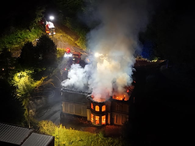 default : Dramatic aerial images of the fire at Duncreggan Road, which is being treated as deliberate. Images: Christopher Tarr.