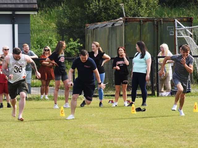 Even dads get in on the act at a sunny Steelstown PS Sports Day on Friday last.