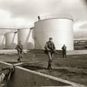 British soldiers at a fuel depot on the Bay Road during the Ulster Workers' Council strike in May 1974.