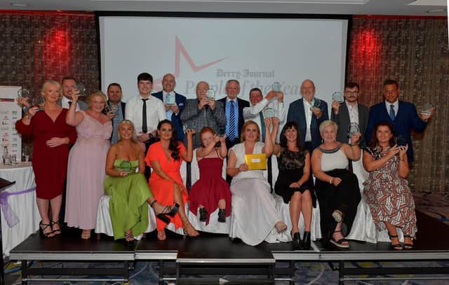 Derry Journal 2022 People of the Year Awards winners pictured with Paul McLean from Principal Sponsor BetMcLean. Photo: George Sweeney. DER2235GS – 039