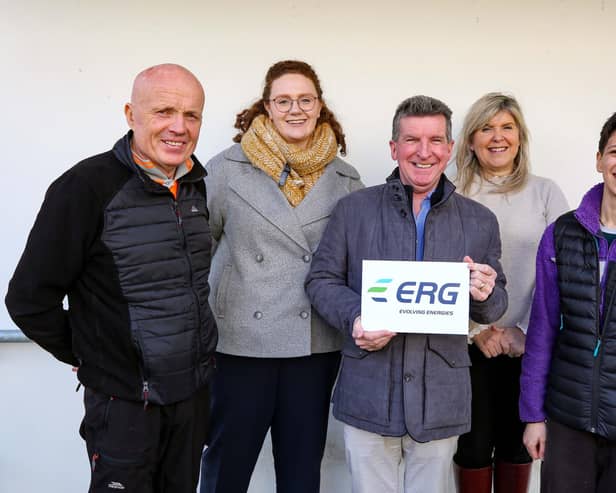 L-R: Sean McGlinchey, Sinn Féin Councillor and Chair of the Dungiven Community Response Group, Martina Tully, Business Development UK at ERG, Colum McNicholl, Treasurer of St. Canice's GAC, Mairead McCormack Chief Executive of Glenshane Community Development and Mel Falconer, Head of Business Development UK at ERG.