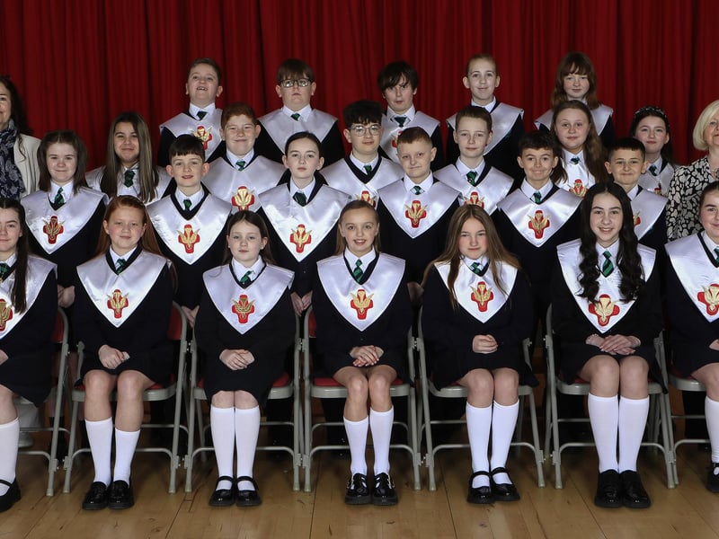 Pupils from St. Patrick’s Primary School who were confirmed by Bishop Donal McKeown in St. Patrick’s Church, Pennyburn. Included are Mrs. S. Smith, teacher and on right Miss A. Gillespie, classroom assistant. (Photo - Tom Heaney, nwpresspics)