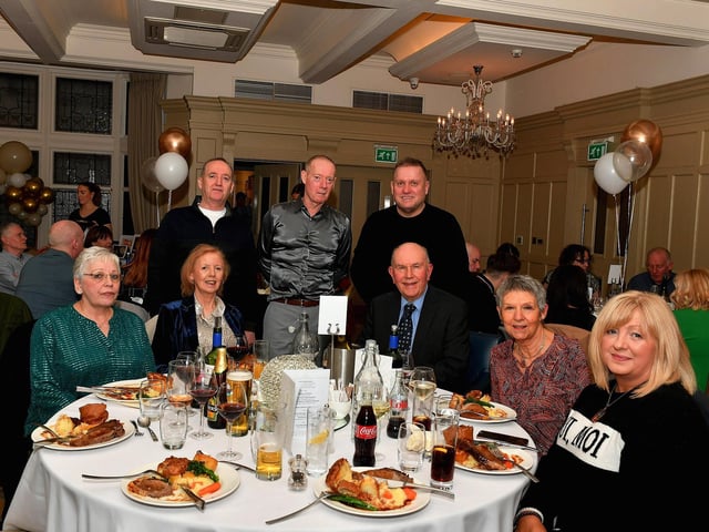Margaret Jackson pictured with family and relatives at her 65thbirthday celebrations in Bishop's Gate Hotel. Included in the photograph are consultant Frank Jones and his wife. Photo: George Sweeney