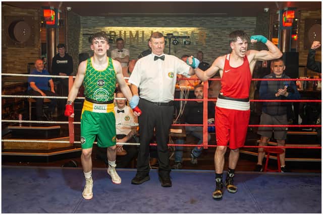 St Joseph's ABC middleweight Fionn Duffy celebrates victory.