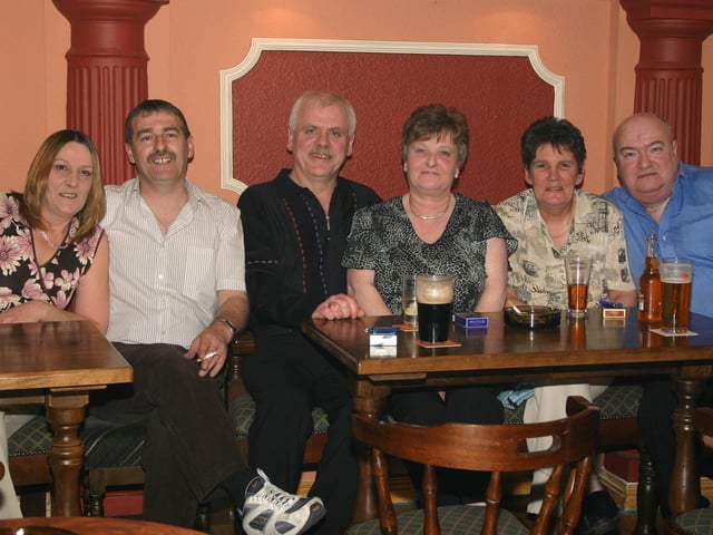Sandra Doherty, Jerry Doherty, Dessie Gallagher, Mary Gallagher, Anne Boyle and Micheal Boyle. : Parties and celebrations in April 2005: Du Pont fundraising do for Meningitis Research.