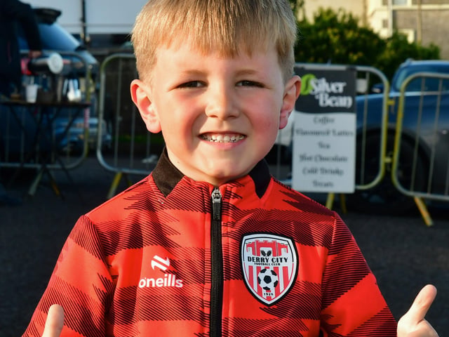 This young Derry City fan is all smiles before the game. Photo by Kevin Morrison