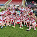 Derry minors celebrate their victory over Armagh in the Electric Ireland Ulster Minor Football Final in Healy Park.