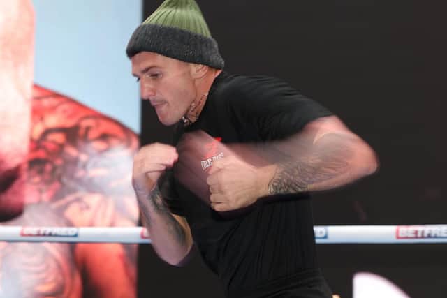 Connor Coyle shadow boxing at the public workout in London this week.