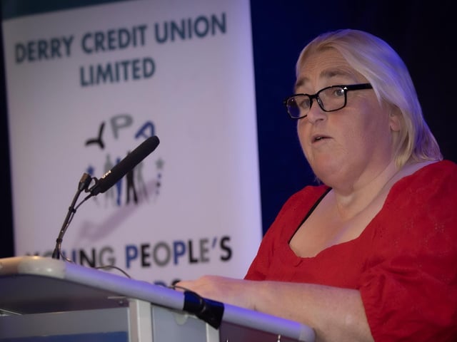 Delma Boggs, Vice President, Derry Credit Union, addressing the attendance at Monday's awards ceremony.