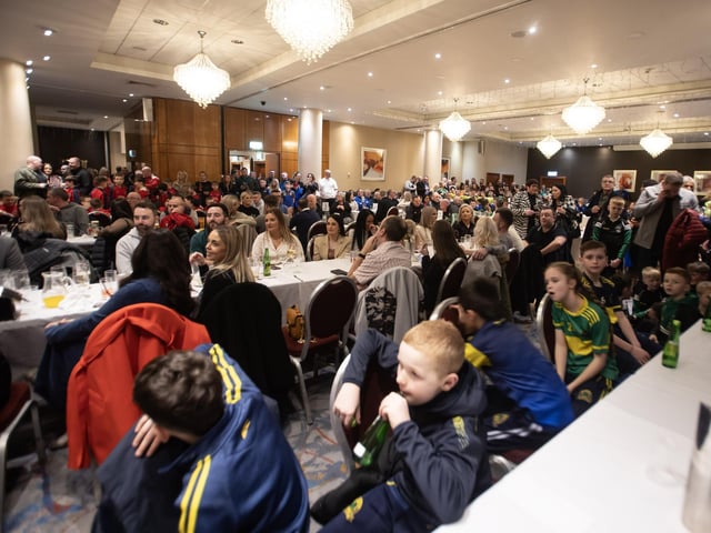 Players, club officials and parents pictured during Saturday night's D&D Youth FA Annual Awards at the City Hotel, Derry.