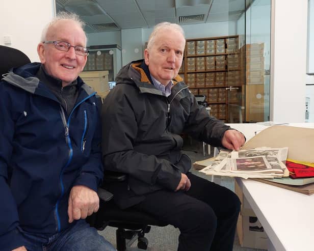 St Eugene's Scouts veterans Martin McDaid (right) and Dessie Taylor pictured in the Derry Journal office.