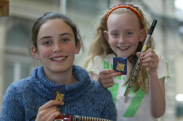 Sarah Lavery and Yasmin Lynch who won the small ensemble 9 - 12 years at Feis Dhoire Cholmcille. (2504JB75) pic. Joe Boland.