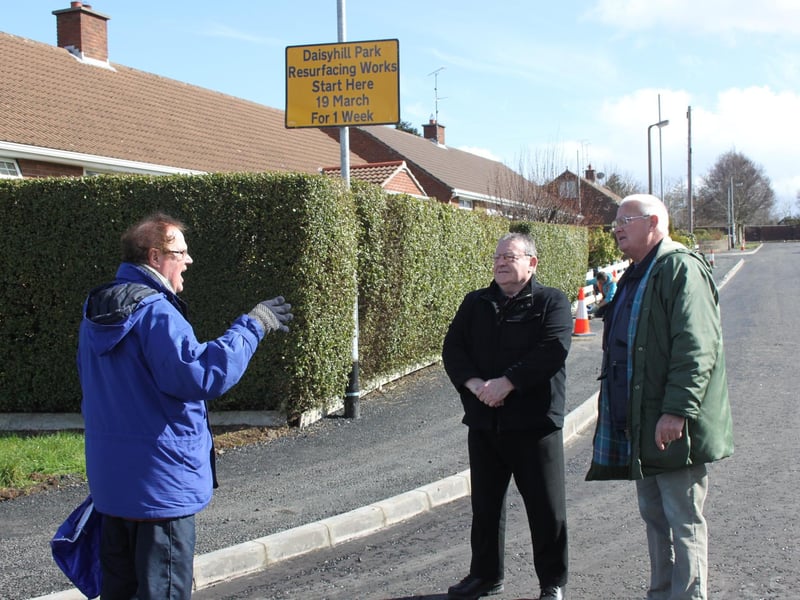 Tony Hassan pictured in the Steelstown area with residents. 