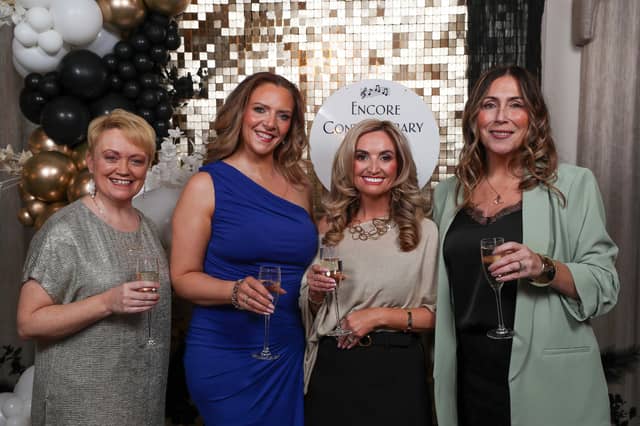Encore Contemporary Choir 15th Anniversary dinner held in The Ebrington Hotel.
Altos Pauline McCloskey, Ann Spiers, Claire O’Hara and Clare Meenan
Mandatory Credit Lorcan Doherty : Encore 15th Birthday.