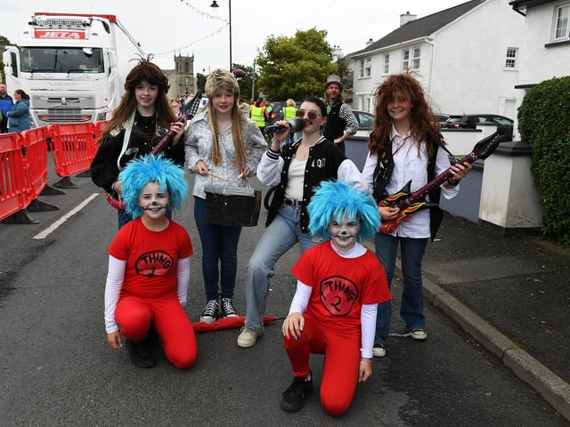 Pop band Queen at the Clonmany Festival Parade on Sunday afternoon. Photo: George Sweeney