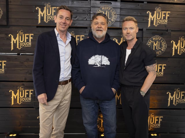 Ronan Keating, Russell Crowe, and Ryan Tubridy amongst the celebrity investors attending the opening of new €1 million Brand Home for The Muff Liquor Company in the village of Muff in Co. Donegal.
