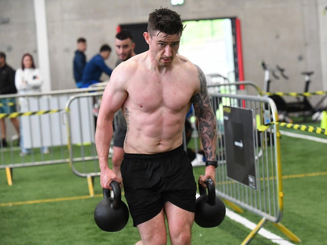 Competitor in the Hyrox Fitness Challenge held at Sean Dolans GAC on Saturday. Photograph: George Sweeney