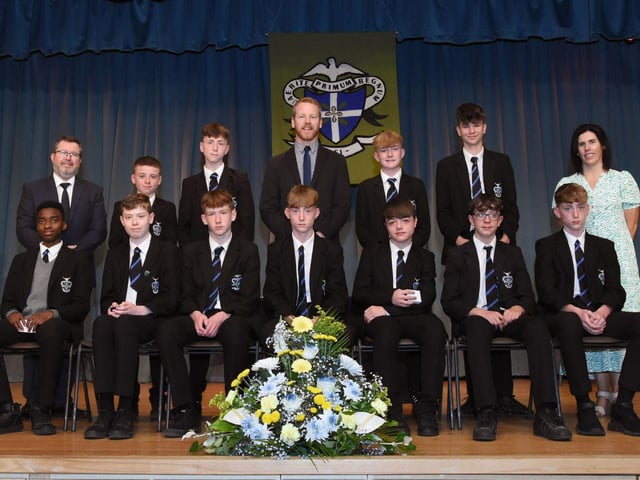 Year 10 Commitment Prizewinners 2022-2023 pictured with Mr J Johnston, Acting Vice Principal, Mr G Millar, Year Head and Mrs D Duffy, Senior Teacher. 