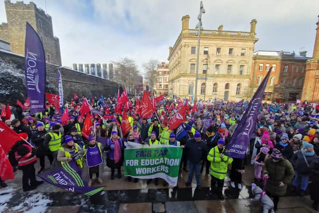 Public sector workers attended a massive strike rally in Derry on January 18.