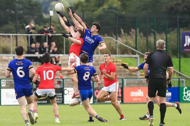 Action from the Derry SFC Round 2A Find Insurance game, Steelstown Brian Og’s v Magherafelt at Owenbeg on Sunday. (Photo - Tom Heaney, nwpresspics)