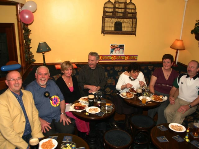 Tony Gibson second left enjoying the party with a group of  Work colleaguesin the Argyle Arms. 2316/dd