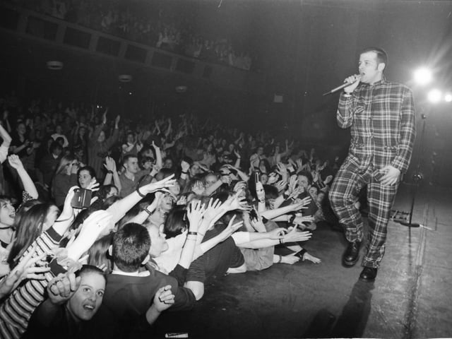 D:Ream’s Peter Cunnah struts his stuff in front of a packed house in the Rialto in February,1994. Cunnah was born in Derry in August 1966 and was the lead singer in 1990s pop-dance duo D:Ream. At one stage, he was supporting Take That on tour with a live band, which included keyboard player Brian Cox, now best known as a renowned physicist and television presenter.