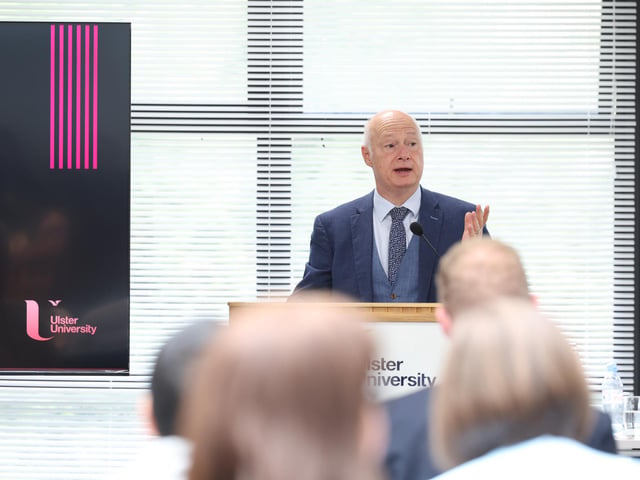Professor Paul Bartholomew, Vice Chancellor at Ulster University addressing staff and dignitaries at the Official Launch of the New Nursing Competence Test Centre located at Foyle House in Derry.