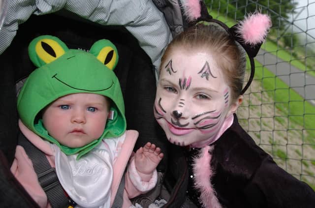 Eva and Veronica McChrystal pictured during the Clonmany Festival parade fancy dress. (0208A48) : Clonmany Festival, Vintage Show, Agricultural Show and Raft Race in August 2005.