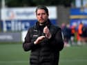A downbeat Ruaidhri Higgins acknowledges the support from the fans at the end of the FAI Cup game against St Patrick’s Athletic on Sunday evening. Photo: George Sweeney. DER2334GS – 11