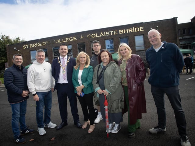 END OF SUMMER FESTIVAL IN ST. BRIGID'S COLLEGE. . . .The Mayor of Derry City and Strabane District Council, Ruairí McHugh pictured at Saturday's End of Summer Festival in St. Brigid's College. Included from left are Micky Wilson, DJ, Sean Carlin, GSAP, Ciara Ferguson, MLA, Mr. Sean McKay, acting principal, St. Brigid's College, Councillor Amanda Clarke, Councillor Sandra Duffy and Councillor Pat Murphy. (Photos: Jim McCafferty Photography)