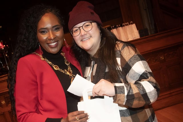 The Mayor with one of the lucky bingo winners on Friday night.