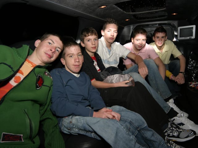 Karl heading out in the limo with friends.