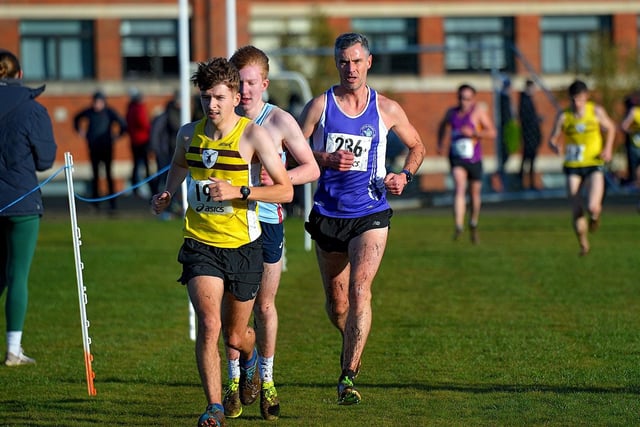 Foyle Valley’s Chris McGuinness (236) finished third in the Derry Cross Country 6k at Thornhill College.  Photo: George Sweeney. DER2301GS – 33