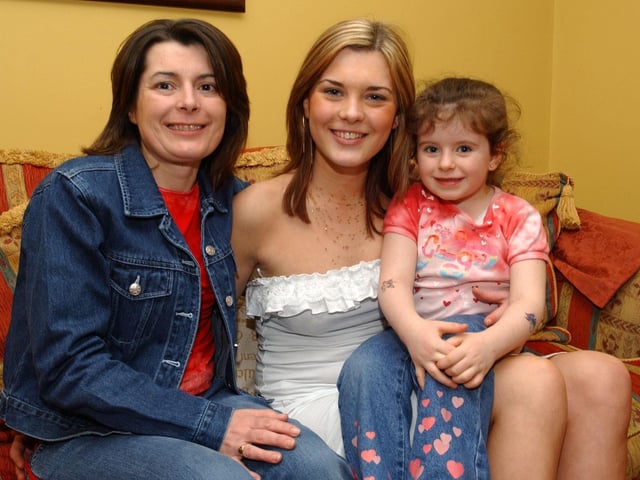 Ciara Carlin, celebrating her 18th birthday with her Godmother Mary Harkin and her daugther Shannon who also celebated her 5th birthday last Sunday, 23rd .  (0303CG01)                                        :.