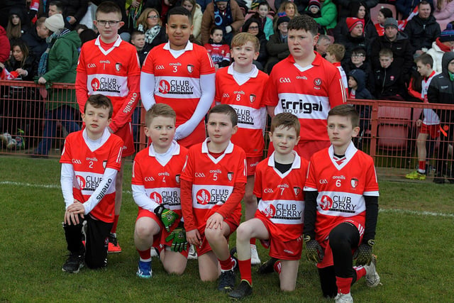 Young footballers from Club Derry played at half-time in Celtic Park on Saturday evening. Photo: George Sweeney