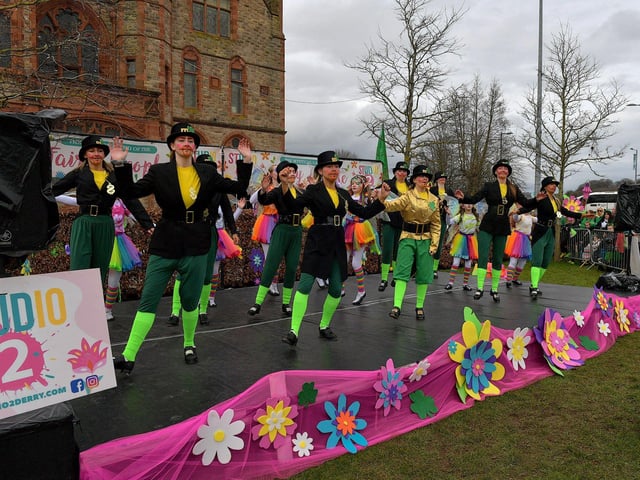 Studio 2’s dance academy preforms the ‘Musical Land of the Fairy People’ in the Peace Garden on St Patrick’s Day. Photo: George Sweeney. DER2311GS – 44