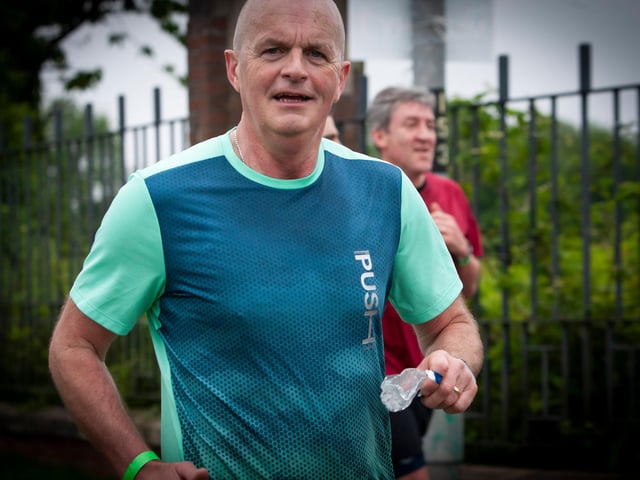 Hollybush PS school caretaker and the brains behind the Run to School Challenge Andy McDermott pictured during Friday’s run.