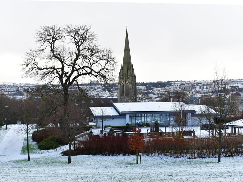 A light covering of snow in Brooke Park on Tuesday morning. Photo: George Sweeney