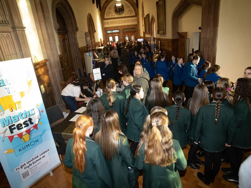 A busy registration on Friday morning for the inaugural NI Maths Fest at the city's Guildhall. : .