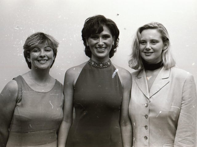 The finalists of the 1995 Miss Derry competition pictured at the final in Squires Nightclub.