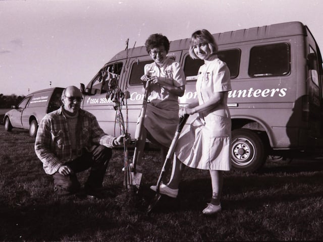 Nursing staff and Conservation Volunteers planting at Tree.