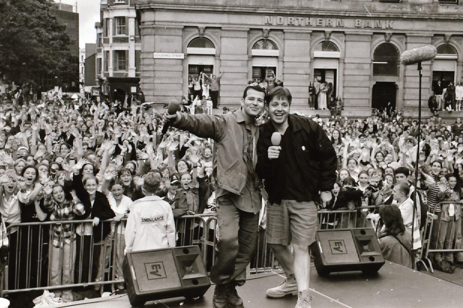D:Ream frontman and Derry native Peter Cunnah returns to a hero's welcome at the BBC Radio One Roadshow at a packed Guildhall Square.
