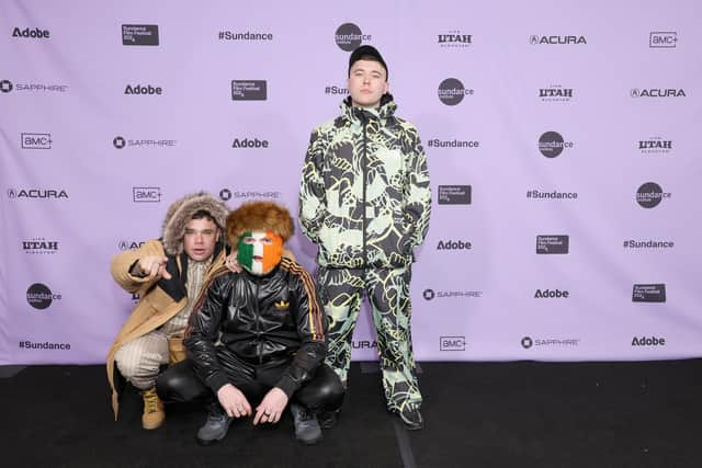 PARK CITY, UTAH - JANUARY 18: (L-R) Naoise Ó Cairealláin, DJ Próvaí and Liam Óg Ó Hannaidh attend the "Kneecap" Premiere during the 2024 Sundance Film Festival at Prospector Square Theatre on January 18, 2024 in Park City, Utah. (Photo by Michael Loccisano/Getty Images)