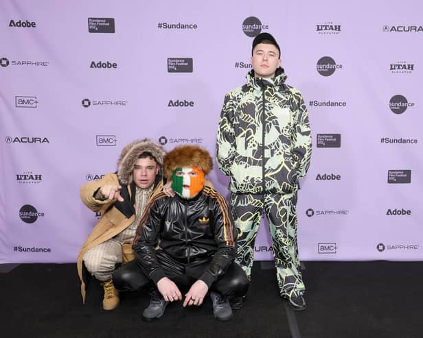 PARK CITY, UTAH - JANUARY 18: (L-R) Naoise Ó Cairealláin, DJ Próvaí and Liam Óg Ó Hannaidh attend the "Kneecap" Premiere during the 2024 Sundance Film Festival at Prospector Square Theatre on January 18, 2024 in Park City, Utah. (Photo by Michael Loccisano/Getty Images)