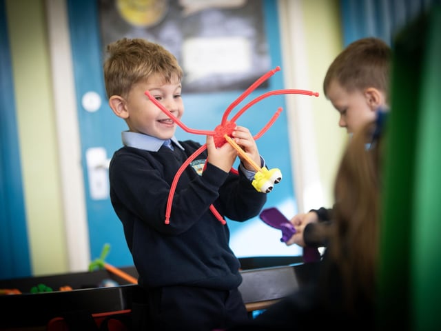 'Look what I just made!' - young P1 pupil Rahan delighted with his design.