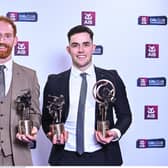AIB GAA Club Footballer of the Year Conor Glass, left, and AIB GAA Club Hurler of the Year Paddy Deegan with their awards during the AIB GAA Club Players Awards, held at Croke Park in Dublin. Photo by Sam Barnes/Sportsfile