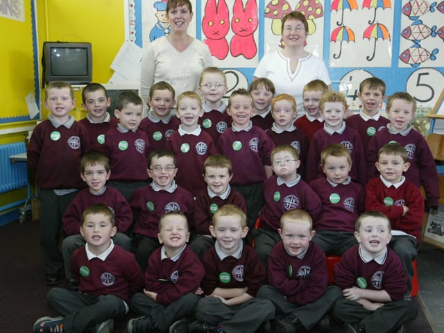 Mrs Anderson and Mrs Walshs P1 class from St,. Mary's Boys, PS, Strabane. (0310JB11):20 years on: Young people across Derry and Donegal starting school in September 2003