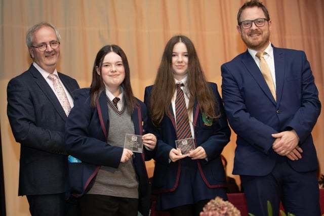 Mr. John Harkin, Principal and Mr. Sean Pettis, pictured with some of the awards winners on Thursday last.