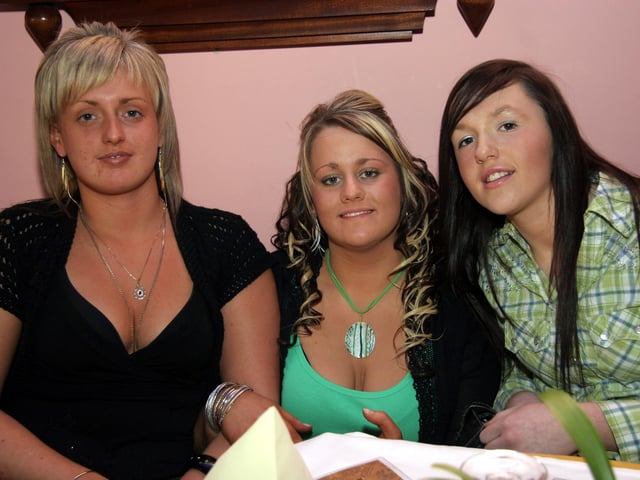 Enjoying the birthday celebrations are, Martha, Sarah and Annmarie 0041JML : Parties and nights out in Derry and Donegal in February 2006.